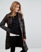 Only Long Check Coat With Belt - Multi
