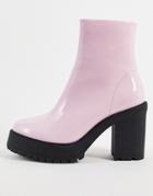 Asos Design Heeled Chelsea Boots In Pink Faux Leather With Platform Sole