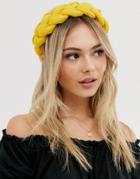 Asos Design Headband In Padded Braid Design In Mustard Yellow - Yellow