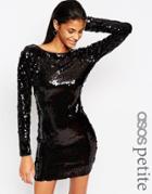 Asos Petite Embellished Sequin Mini Dress - Black