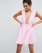 Asos Beach Skater Dress In Seersucker - Pink
