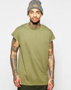Asos Oversized Sleeveless T-shirt In Green - Burnt Olive