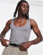 Asos Design Muscle Fit Tank Top In Gray With Side Rouching And Chest Embroidery - Gray - Gray