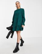 Ax Paris Long Sleeve Smock Dress In Green Print-navy