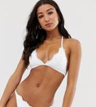 New Look Lace Detail Bikini Bottom In White - White