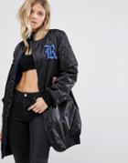 Replay Longline Bomber Jacket With Patch Detail - Black