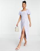 Miss Selfridge Puff Sleeve Midi Dress In Floral Heart Print-multi