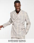 Asos Design Slim Suit Jacket In Large Highlight Check In Stone And Light Blue-neutral