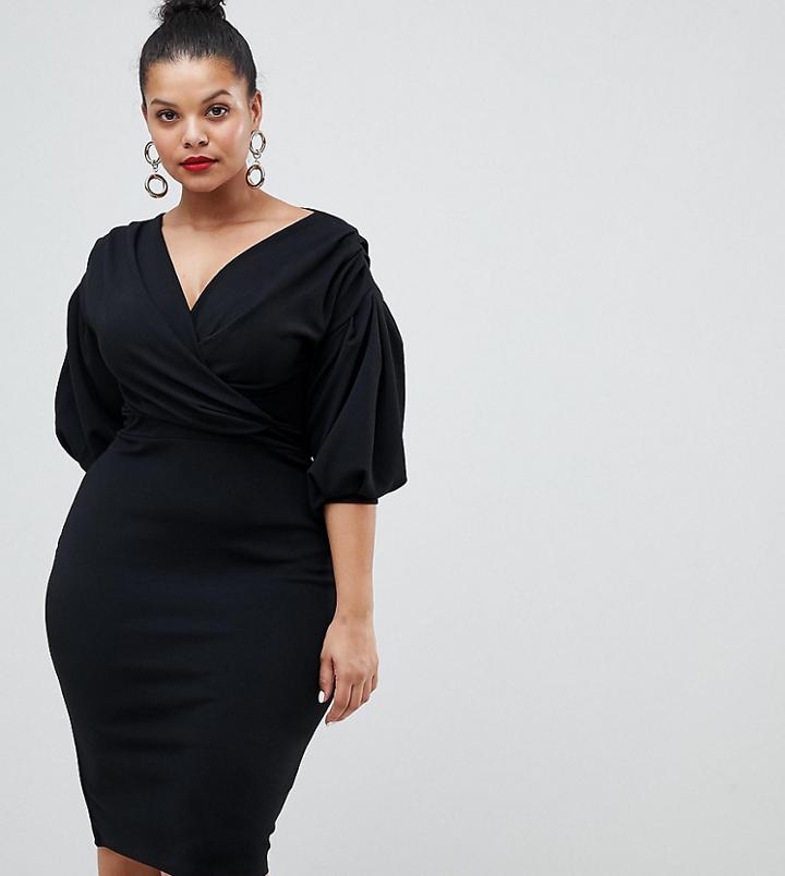Boohoo Plus Off The Shoulder Wrap Dress - Black