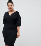 Boohoo Plus Off The Shoulder Wrap Dress - Black