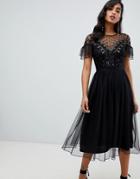 Frock And Frill Mesh Embellished Midi Dress In Black - Black