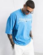Asos Dark Future Oversized T-shirt With Double 3d Logo Print In Blue-blues