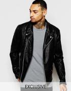 Religion Exclusive Faux Leather Jacket Biker Jacket - Black