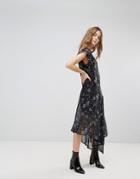 New Look Sheer Galaxy Printed Asymmetric Hem Dress - Navy