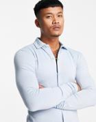 Asos Design Organic Long Sleeve Button Through Jersey Shirt In Blue-blues