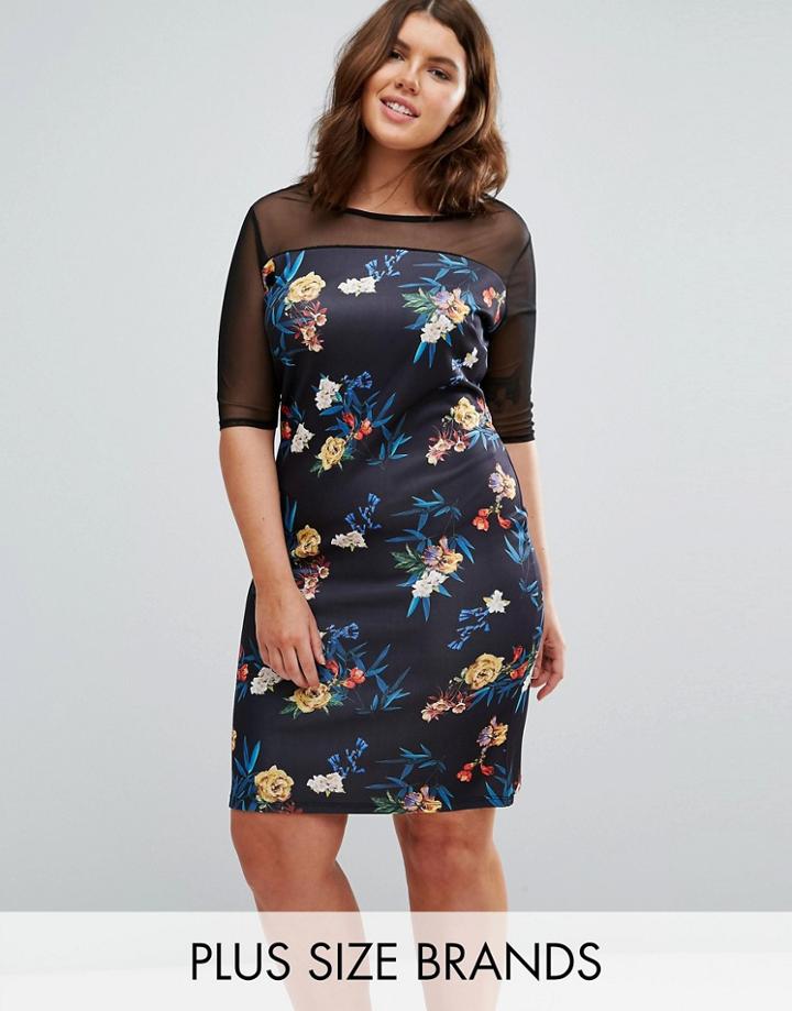 Pink Clove Floral Dress With Mesh Top - Multi
