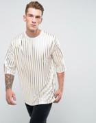 Asos Oversized T-shirt With Gold Vertical Stripe - White