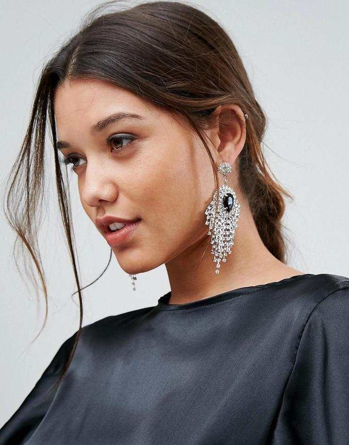 Lioness Oversized Chandelier Statement Earrings - Silver
