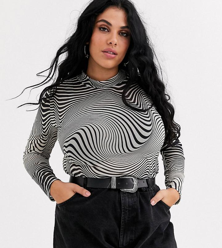 Daisy Street Plus High Neck Shrunken Top In Illusion Print Mesh