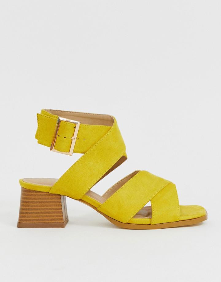 Raid Lavana Yellow Block Mid Heeled Sandals