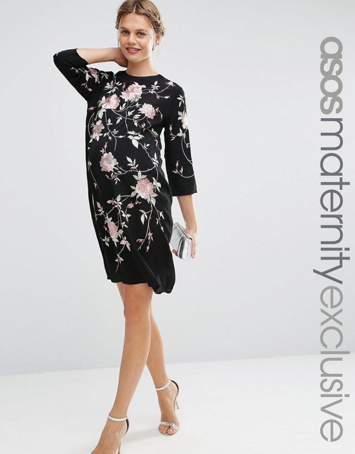 Asos Maternity Embroidered Shift Dress - Multi