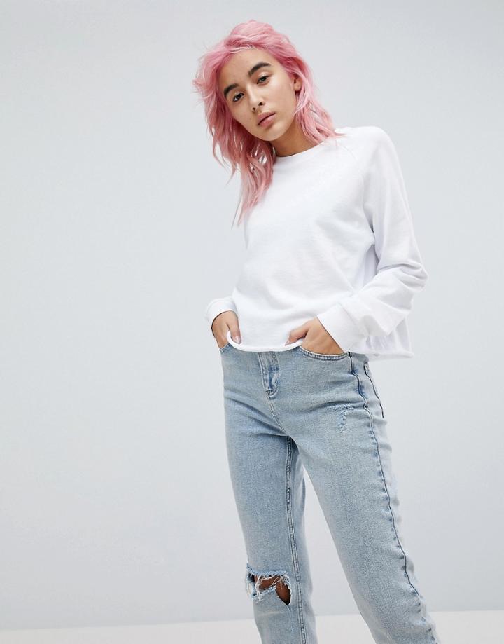 Asos Swing Sweatshirt With Raw Hem - White