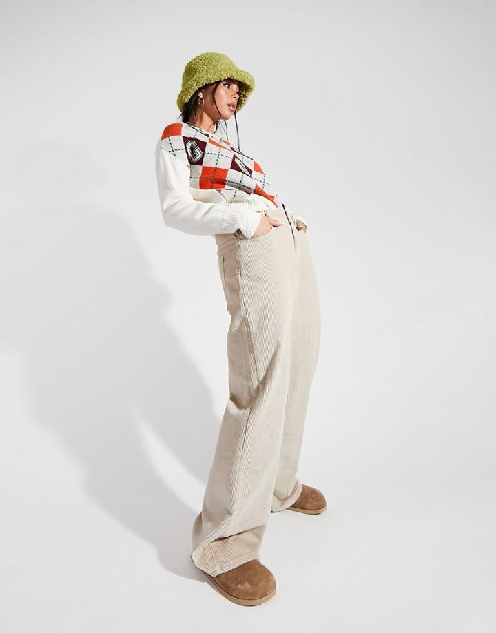 Asos Design Low Rise Relaxed Dad Jeans In Cream Corduroy-white