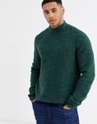 Only & Sons High Neck Fleck Ribbed Knitted Sweater In Green