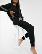 New Look Gold Trim Detail Lounge Leggings Set In Black-grey