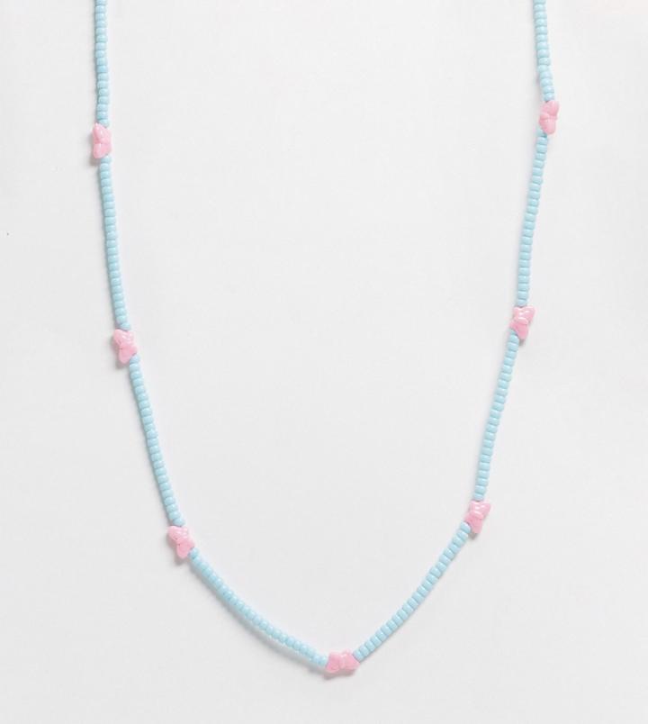 Asos Design Curve Necklace With Butterfly Beads-multi