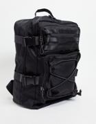 Asos Design Backpack With Clip Detail In Black Nylon 32 Litres