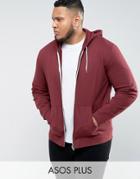 Asos Plus Zip Up Hoodie In Red - Red