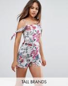 Oh My Love Tall Floral Romper With Tie Detail - Multi