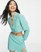 Miss Selfridge Check Cropped Blazer In Green