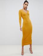 Asos Design Scuba Crepe Maxi Dress With Open Back - Yellow