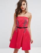 Little Mistress Bandeau Skater Dress With Embellished Detail - Red