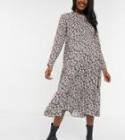 Pieces Maternity Midi Dress With Tiered Skirt In Mixed Floral-multi