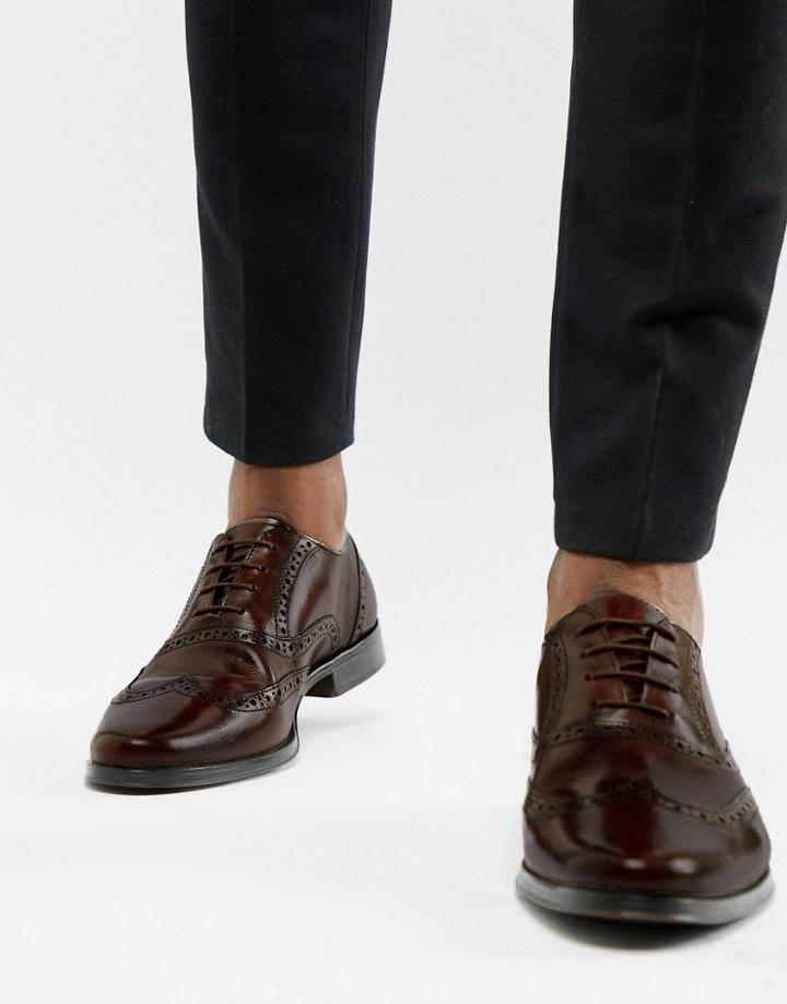 Asos Design Oxford Brogue Shoes In Brown Leather