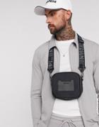 Asos Design Flight Bag In Black With Slogan Strap