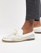 Boohooman Faux Leather Weave Loafers In White - White