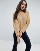 Asos Cropped Sweater In Chunky Knit - Stone
