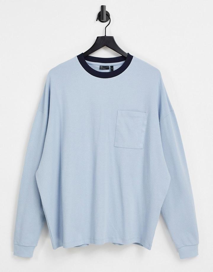 Asos Design Oversized Long Sleeve T-shirt In Blue Heavyweight Textured Jersey-blues