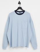 Asos Design Oversized Long Sleeve T-shirt In Blue Heavyweight Textured Jersey-blues