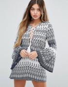 Unique 21 Geo-tribal Dress With Bell Sleeves - Multi