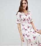 Fashion Union Tall Tea Blouse With Ladder Inserts In Vintage Floral Co-ord - White