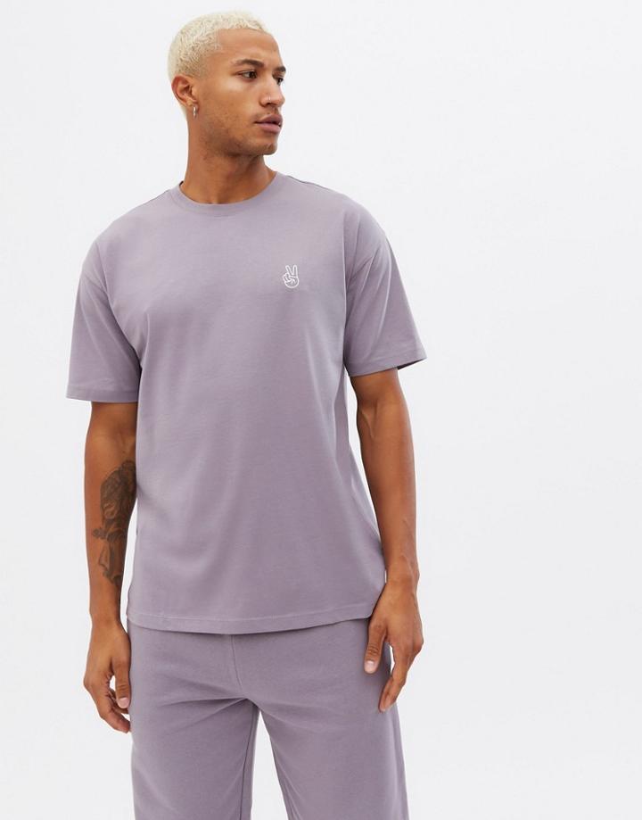 New Look Oversized T-shirt With Peace Sign Embroidery In Purple