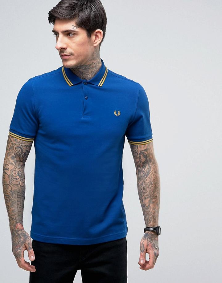 Fred Perry Slim Pique Polo Shirt Twin Tipped In Royal Blue - Blue