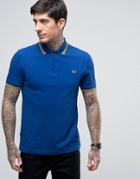 Fred Perry Slim Pique Polo Shirt Twin Tipped In Royal Blue - Blue