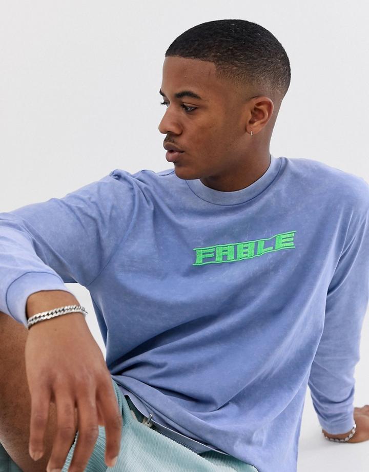 Asos Design Relaxed Long Sleeve T-shirt With Purple Wash And Chest Embroidery - Purple