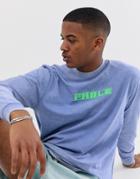 Asos Design Relaxed Long Sleeve T-shirt With Purple Wash And Chest Embroidery - Purple
